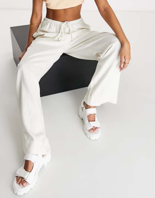 Weekday linen mix straight leg trouser in off white