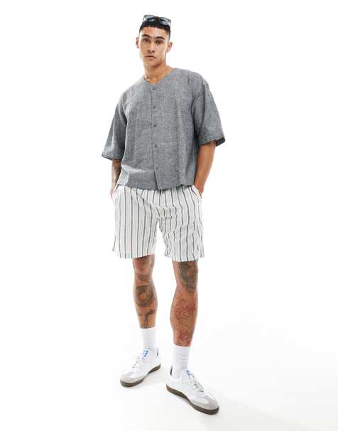 Weekday linen oversized fit baseball shirt in off-black - view 1