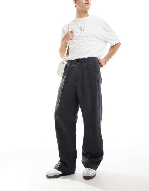 Weekday linen relaxed fit tailored pants in washed black