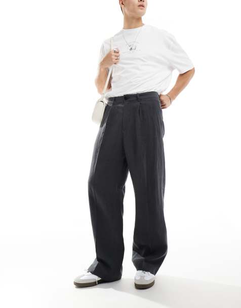 Weekday linen relaxed fit tailored trousers in washed black - view 1