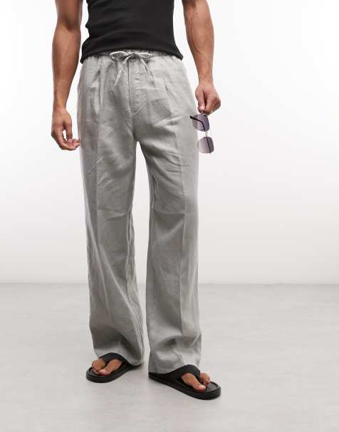 Weekday - Linnen broek met elastische taille in saliegroen, exclusief bij ASOS - view 1