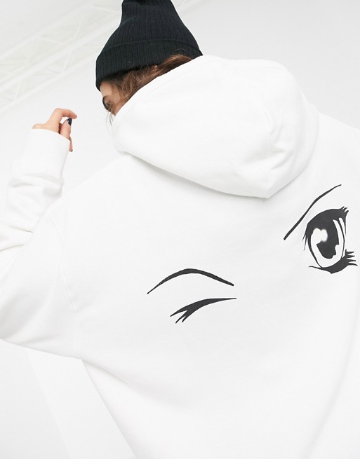 Weekday Lisa wink print oversized hoodie in white