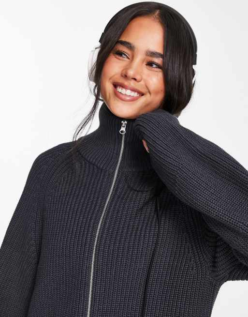 Weekday Live knitted zip front cardigan in charcoal ASOS