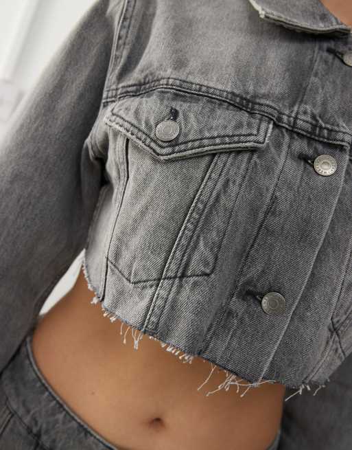 Weekday Lo co-ord deconstructed cropped denim jacket in heavy black wash, 4 of 4