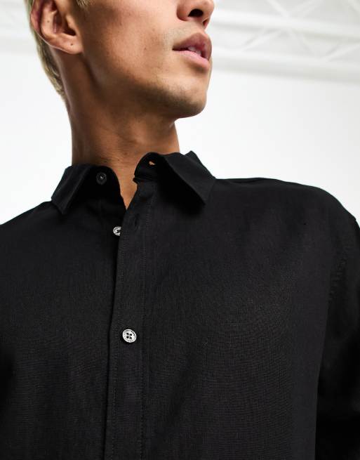 Weekday – Locker geschnittenes Hemd aus Leinenmix in Schwarz, 3 von 4