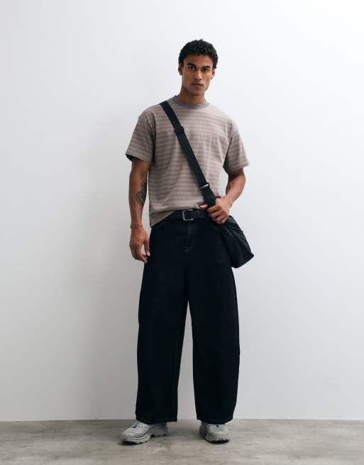 Weekday lockeres, kastiges T-Shirt in Grau und Maulwurfstreifen, 3 von 5