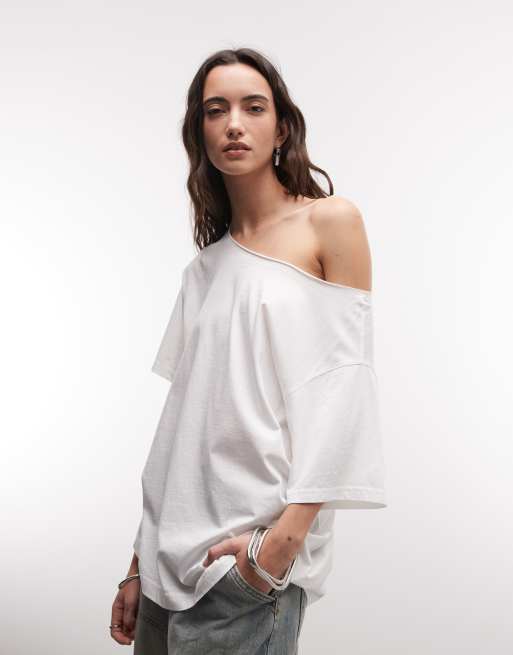 Weekday – Lockeres Oversize-T-Shirt in Wollweiß mit abfallender Schulterpartie, 2 von 4