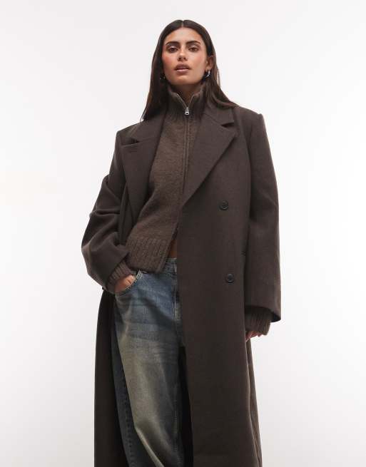 Weekday Logan abrigo oversize de mezcla de lana en marrón oscuro jaspeado, 2 de 4