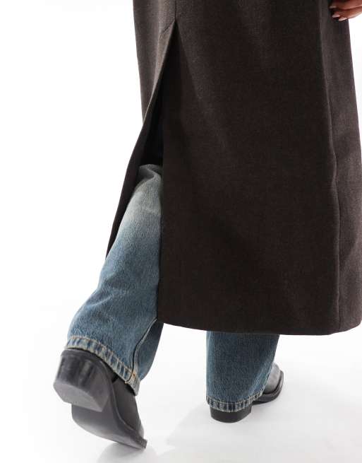 Weekday - Logan - Brun oversized dobbeltradet frakke i uldblanding med sildebensmønster, 3 af 4