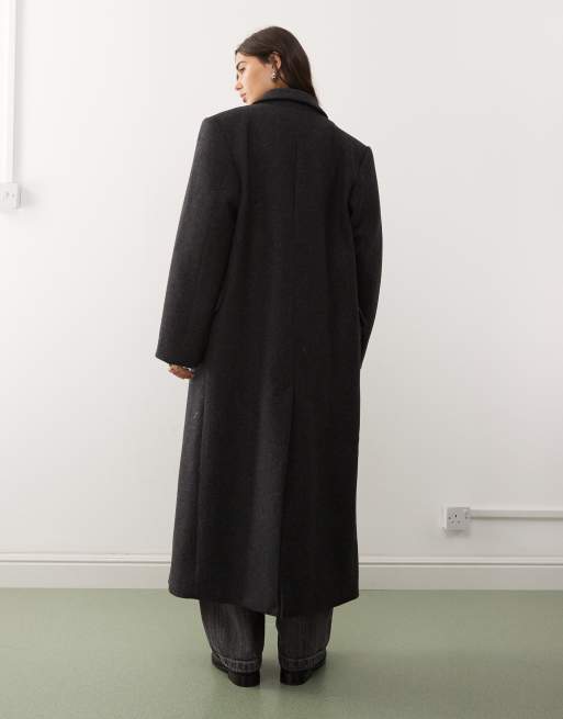 Weekday - Logan - Cappotto al ginocchio oversize in misto lana grigio scuro mélange, 2 di 4
