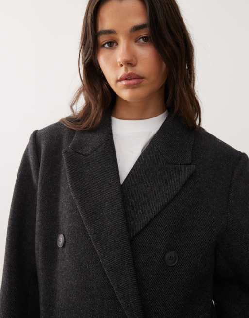 Weekday - Logan - Cappotto al ginocchio oversize in misto lana grigio scuro mélange, 4 di 4
