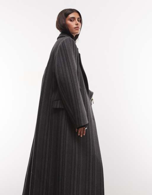 Weekday Logan cappotto oversize doppiopetto in misto lana a righe grigio mélange, 2 di 4