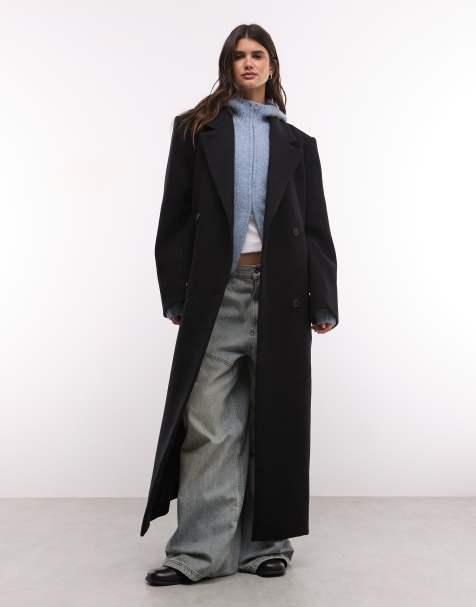Weekday Logan jas van wolmix met oversized pasvorm en dubbele rij knopen in zwart - view 1