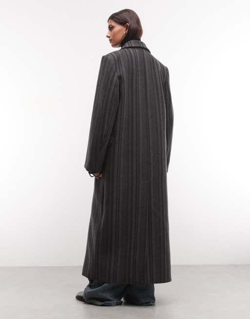 Weekday Logan kappa i ullmix, oversize, dubbelknäppt, gråmelerad randig, 4 av 4