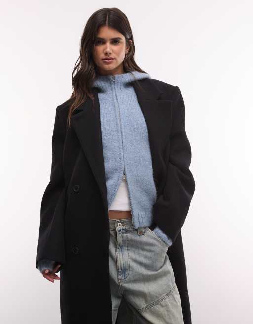 Weekday Logan kappa i ullmix, oversized, dubbelknäppt, svart, 3 av 4