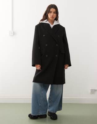 Weekday - Logan - Knielanger Oversize-Mantel aus einer Wollmischung in Schwarz