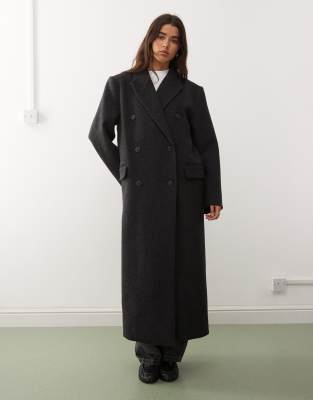Weekday - Logan - Knielanger Oversize-Mantel aus Wollmix in dunkelgrau meliert