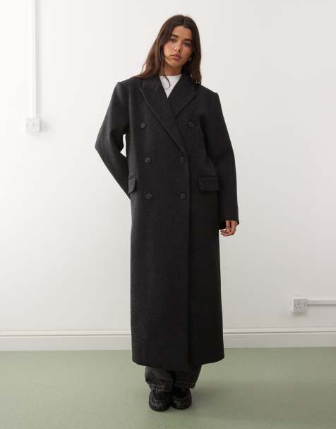 Weekday - Logan - Manteau oversize longueur genou en laine mélangée - Gris foncé chiné - view 1