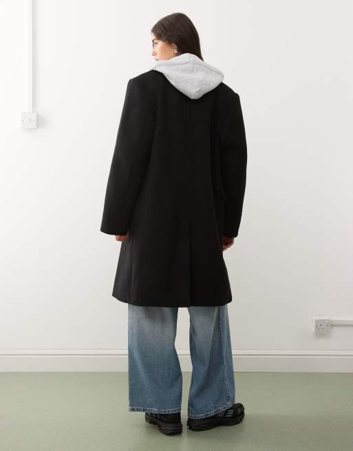 Weekday - Logan - Manteau oversize longueur genou en laine mélangée - Noir, 3 de 4