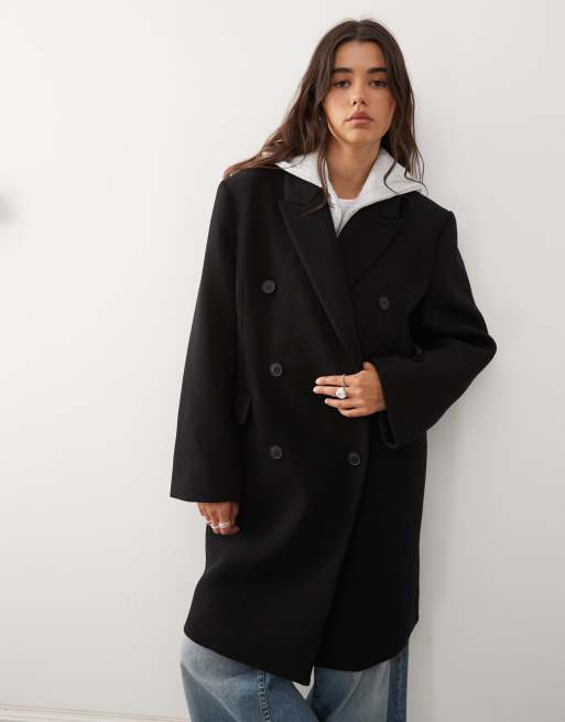Weekday - Logan - Manteau oversize longueur genou en laine mélangée - Noir, 4 de 4