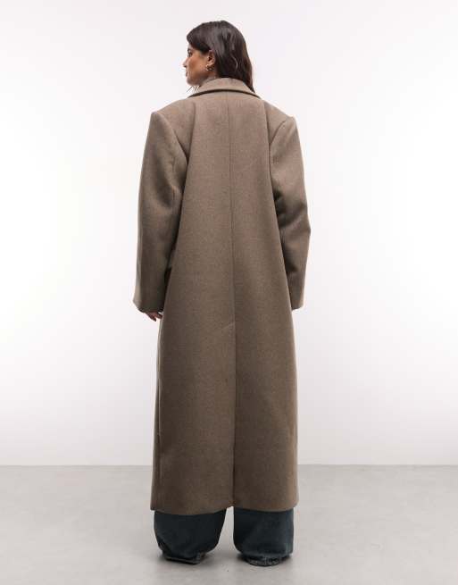 Weekday - Logan - Oversized jas van wolmix in gemêleerde molbruine keperstof, 2 van 4