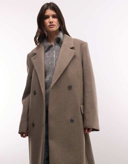 Weekday - Logan - Oversized jas van wolmix in gemêleerde molbruine keperstof, 3 van 4