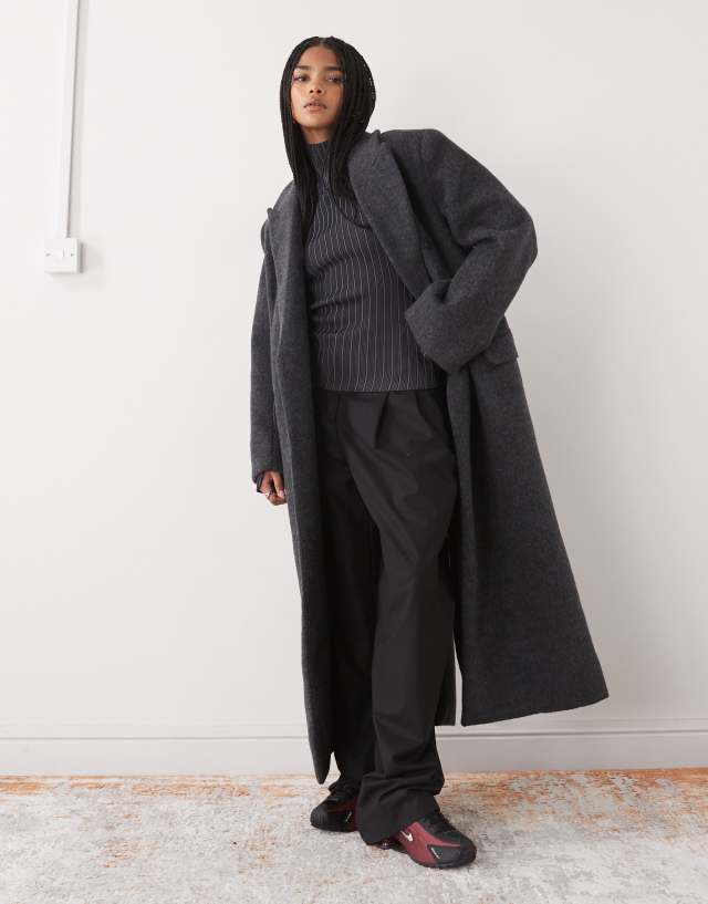 Weekday Logan wool blend hairy oversized double breasted coat in