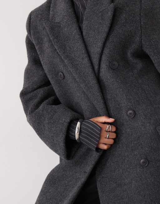 Weekday Logan wool blend hairy oversized double breasted coat in dark gray melange