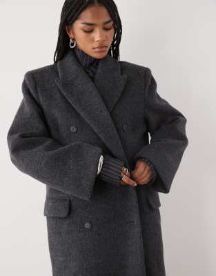 Weekday Logan Wool Blend Hairy Oversized Double Breasted Coat In Black
