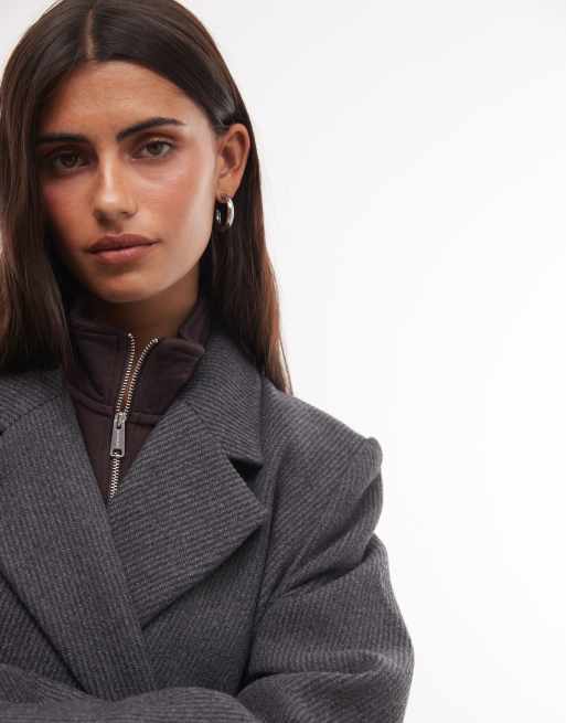 Weekday Logan wool blend oversized coat in grey melange, 3 of 4