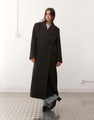 Weekday Weekday Logan wool blend oversized coat in mole herringbone-Grey