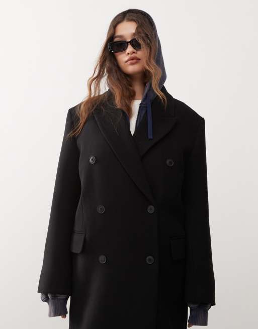 Black long double breasted coat best sale