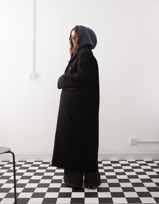 Weekday Logan wool blend oversized double breasted coat in black