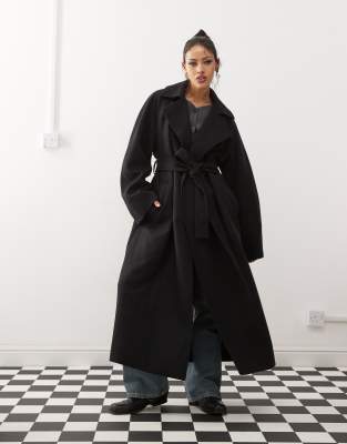 Logan wool blend oversized double breasted coat in black