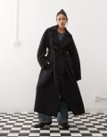 [Weekday] Weekday Logan wool blend oversized double breasted coat in black L Black