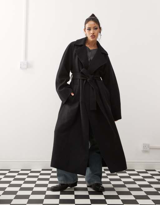 Weekday Logan wool blend oversized double breasted coat in black