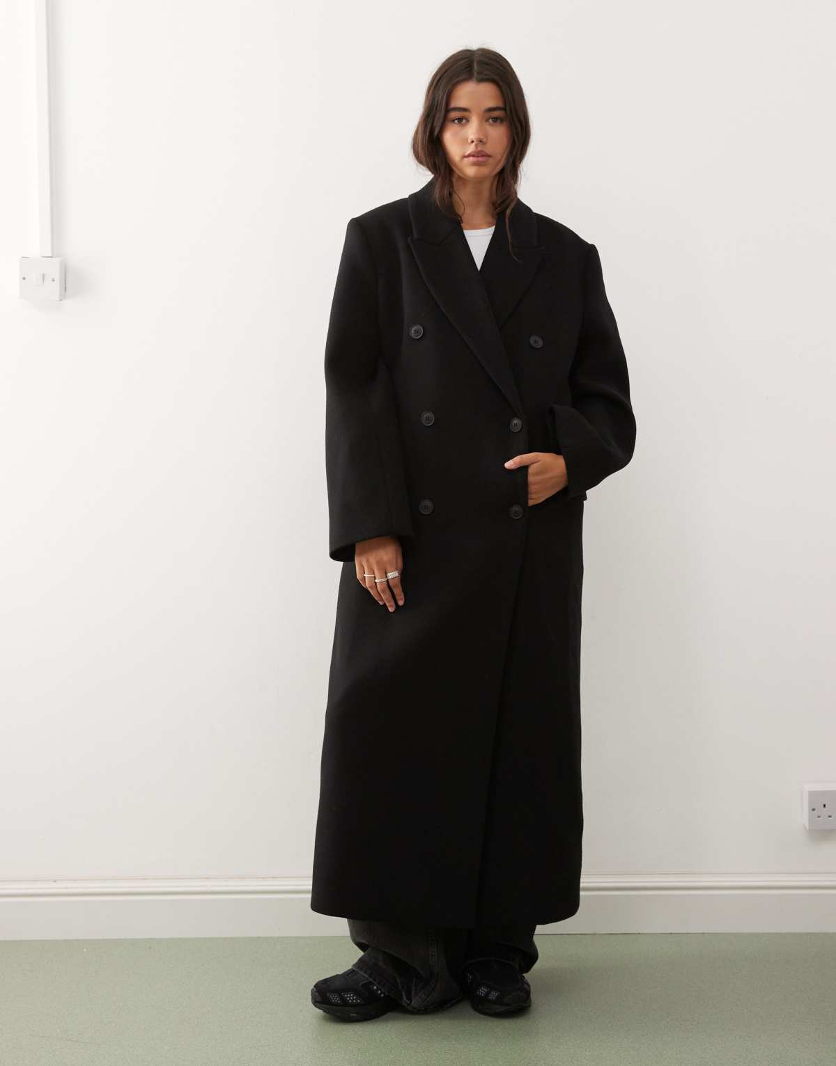 Weekday Logan wool blend oversized double breasted coat in black