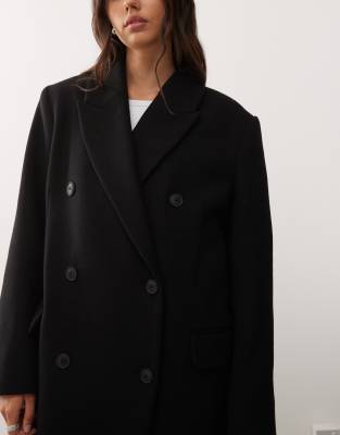 Weekday Logan Wool Blend Oversized Double Breasted Coat In Black