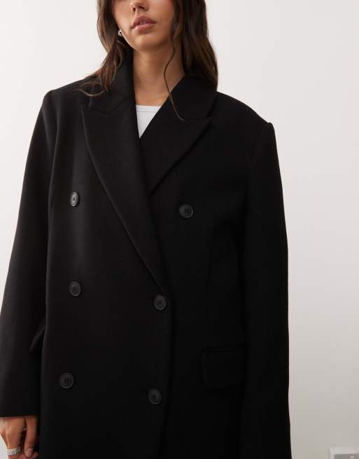 Weekday Logan wool blend oversized double breasted coat in black