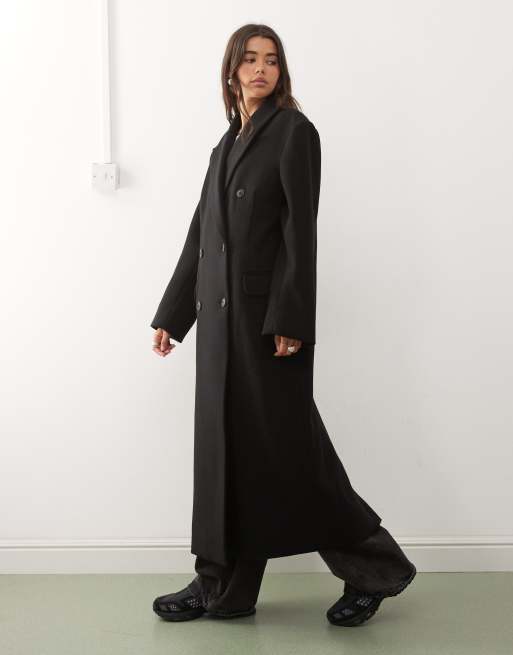 Weekday Logan wool blend oversized double breasted coat in black, 3 of 4