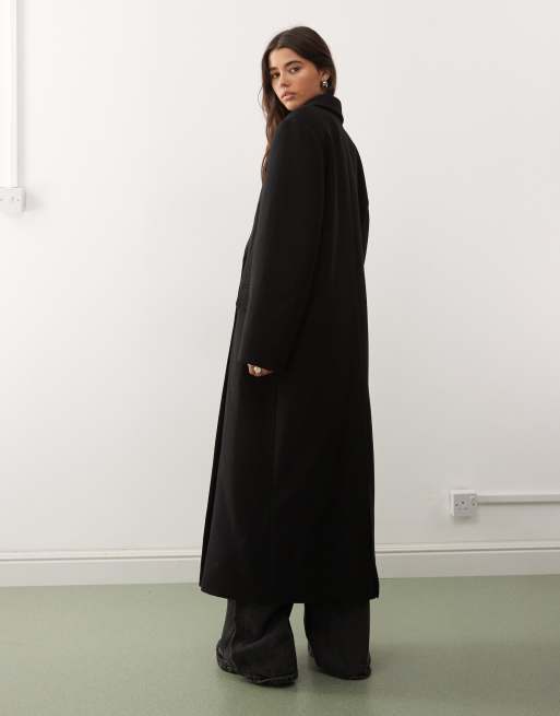Weekday Logan wool blend oversized double breasted coat in black