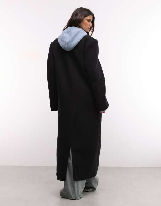 Weekday Logan wool blend oversized double breasted coat in black, 2 of 4