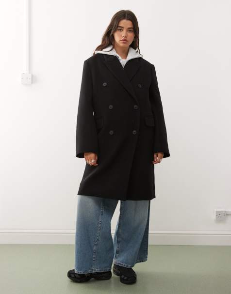 Weekday Logan wool blend oversized knee length coat in black - view 1