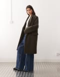 [Weekday] Weekday Logan wool blend oversized knee length coat in dark khaki-Green XL Dark khaki