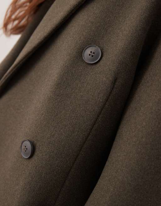Weekday Logan wool blend oversized knee length coat in dark khaki, 3 of 4