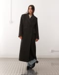 [Weekday] Weekday Logan wool blend oversized knee length coat in mole herringbone-Grey L Mole herringbone
