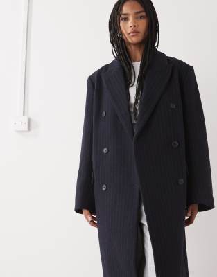 Weekday Logan Wool Look Oversized Double Breasted Coat In Black