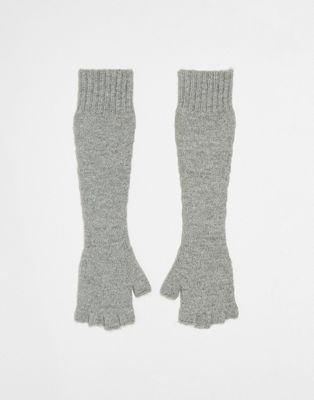 Weekday long knitted fingerless gloves in grey