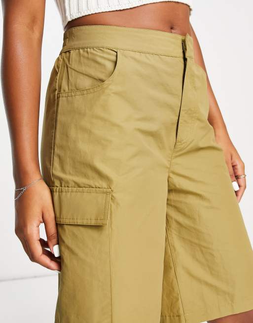 TIANEK Fashion Flowy Cargo Shorts for Women 2023 Khaki Mother's Day Summer  Plus Size Elastic Waist Pocket Loose Solid Lounge Shorts Clearance 