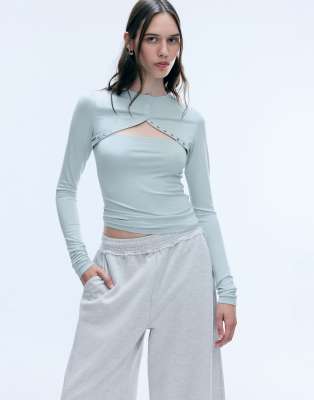 Weekday Long Sleeve Bolero Top With Snap Button Detail In Blue